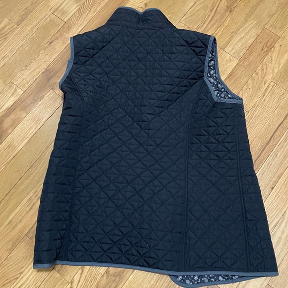 Lands End Quilted Paisley Reversible Vest Women 1X Black Gray Snap Front Pockets - Picture 9 of 9